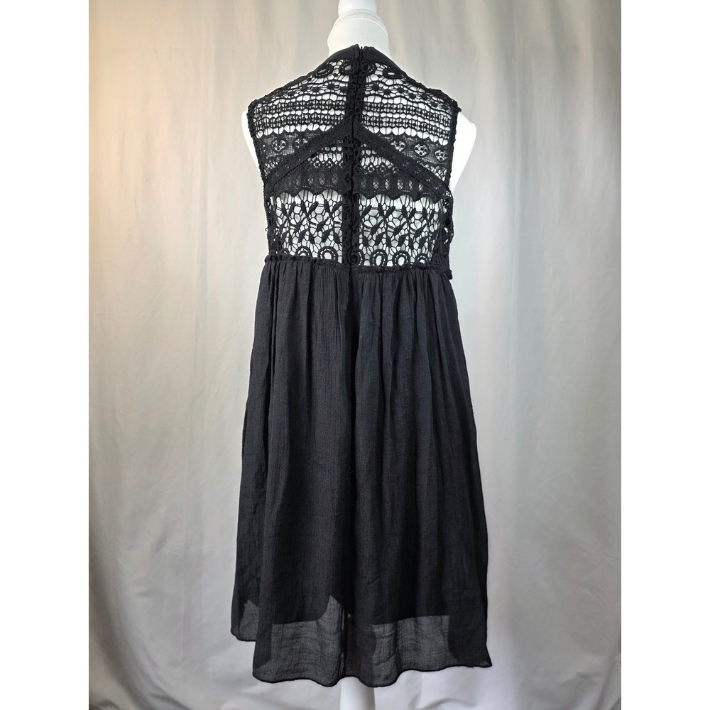 Rebellion Womens Black Crochet Lace Yoke Sleeveless Babydoll Mini Dress Large - Picture 3 of 9